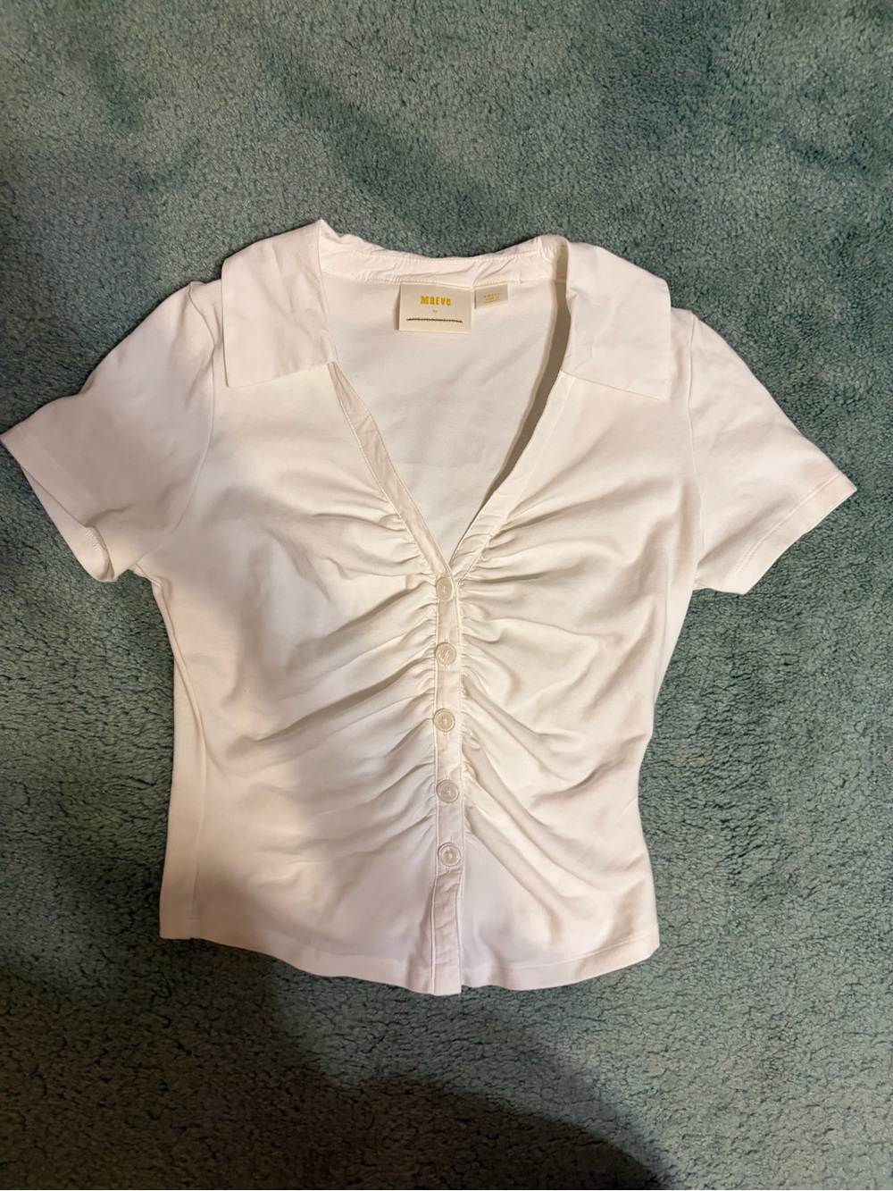 Maeve by Anthropologie Ruched Button-Front Short Sleeve Shirt